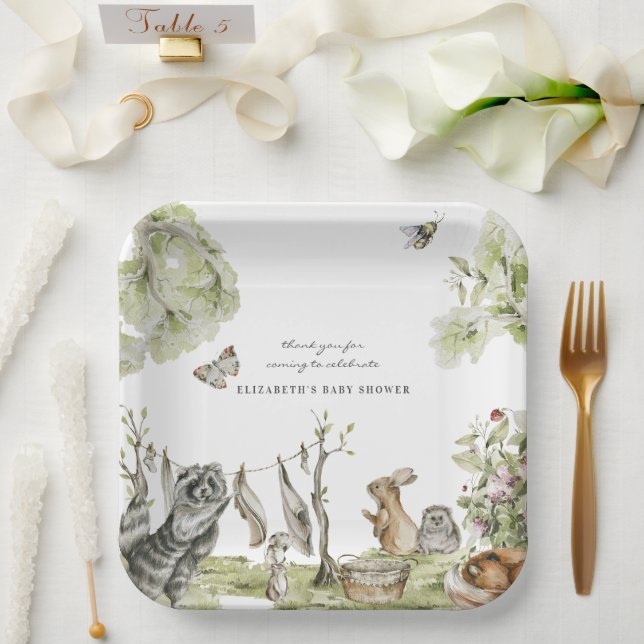 Woodland Picnic | Forest Animals Baby Shower Paper Plates (Wedding)