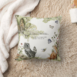 Woodland Picnic   Forest Animals Birth Stats Throw Pillow