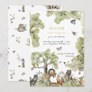 Woodland Picnic Forest Animals Birthday Party Invitation
