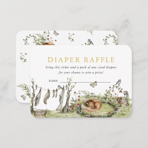 Woodland Picnic  Forest Animals Diaper Raffle Enclosure Card