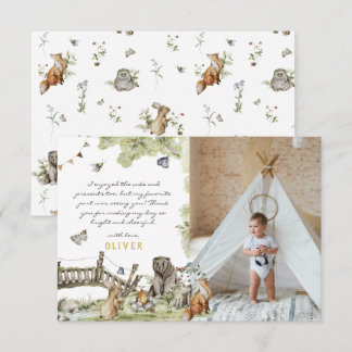Woodland Picnic | Forest Animals Photo Thank You Card