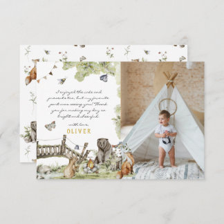 Woodland Picnic | Forest Animals Photo Thank You Card
