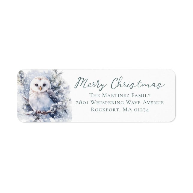 Woodland Pine 0wl Christmas Return Address Label (Front)