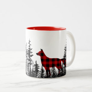 Woodland Pine Forest Buffalo Plaid Red Fox Two-Tone Coffee Mug