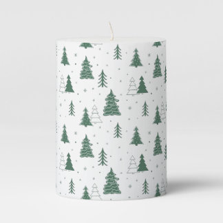 Woodland Pine Forest Doodle Christmas Trees Pillar Candle