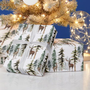 Woodland Pine Forest Reindeers Stag & Doe Deer Wrapping Paper