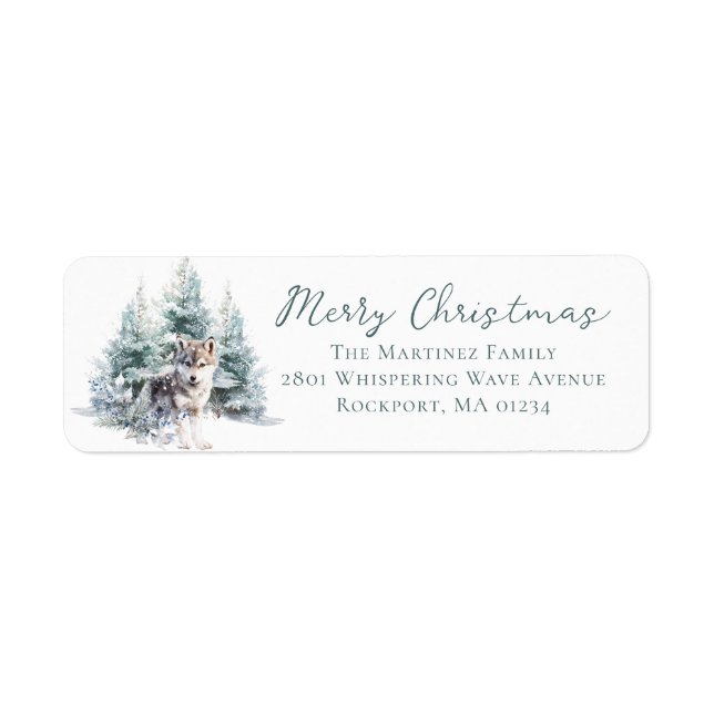 Woodland Pine Forest Wolf Return Address Label (Front)