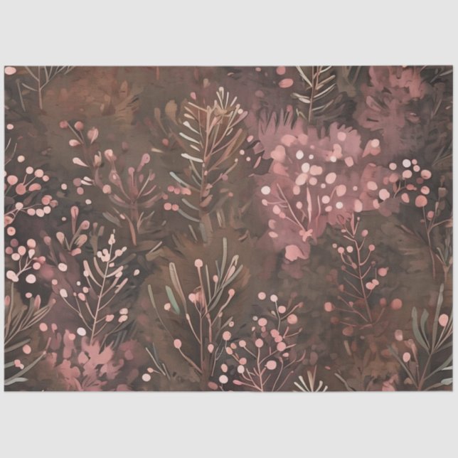 Woodland Pine & Soft Pink Berries Festive Pattern  Tissue Paper (Front)