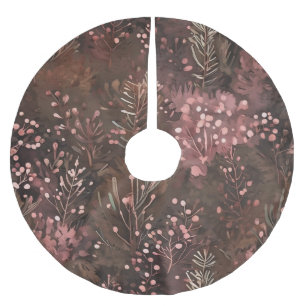 Woodland Pine & Soft Pink Berries Holiday Pattern Brushed Polyester Tree Skirt