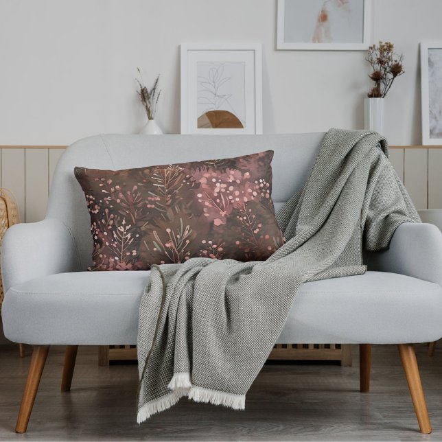 Woodland Pine & Soft Pink Berries in Earthy Hues Lumbar Pillow (Creator Uploaded)