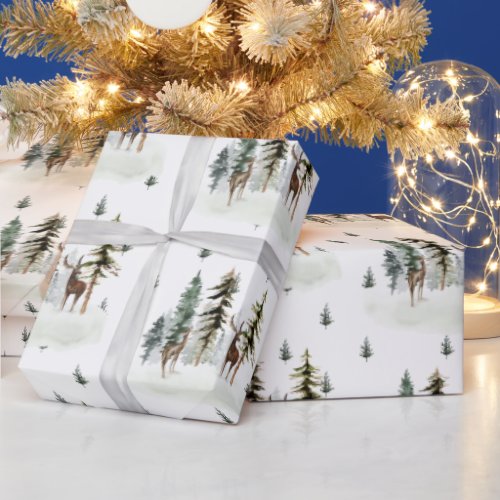 Woodland Pine Tree Forest Reindeer Wrapping Paper