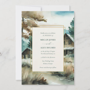 Woodland Pine Tree Watercolor Wedding Invitation