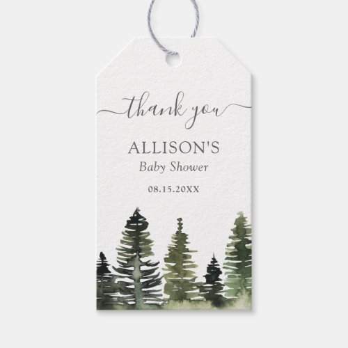 Woodland Pine Trees Baby Shower Gift Tags