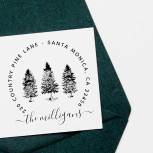 Woodland Pine Trees Curved Name Return Address Self-inking Stamp