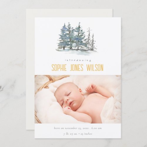 Woodland Pine Trees Neutral Birth Announcement