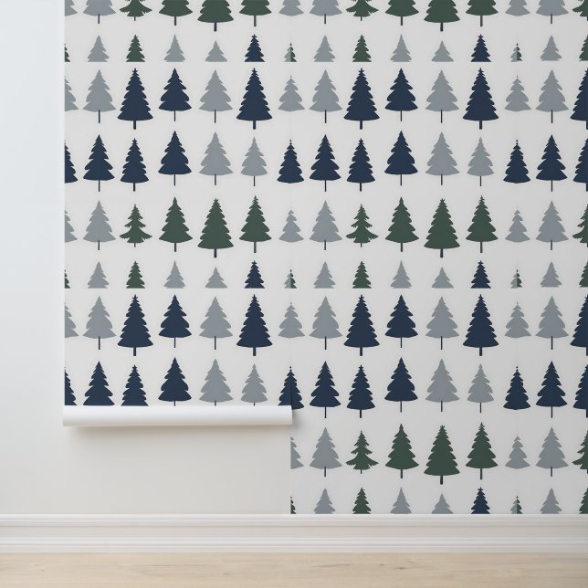 Woodland Pine Trees Peel and Stick Accent Wall Wallpaper (Application)