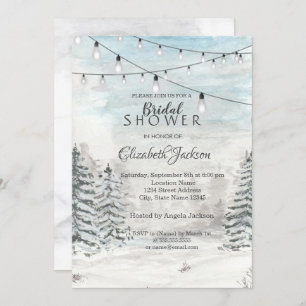 Woodland,Pine Trees, String Lights, Watercolor Invitation