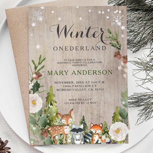 Woodland Pine Trees Winter Onederland birthday Invitation (Creator Uploaded)