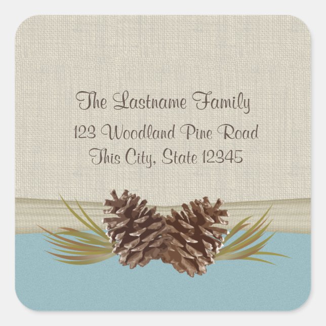 Woodland Pinecones Light Blue Square Sticker (Front)