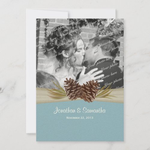 Woodland Pines Blue Wedding with Photo Custom Invitations