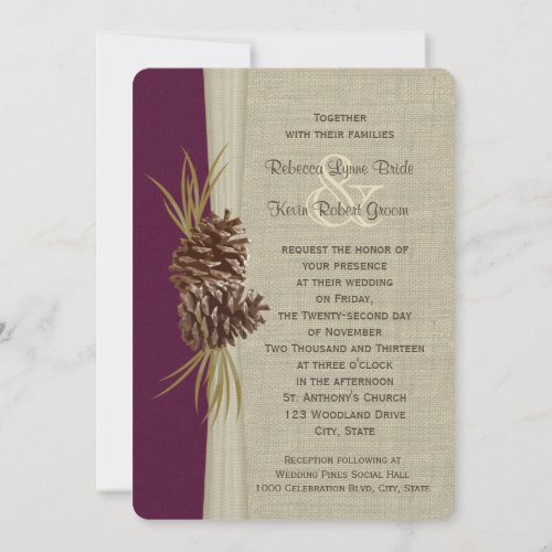 Woodland Pines Deep Plum Wedding Personalized Invitations