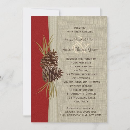 Woodland Pines Red Wedding Personalized Invite