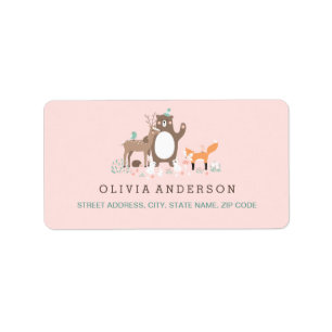 Woodland Pink and Orange Baby Shower Address Label