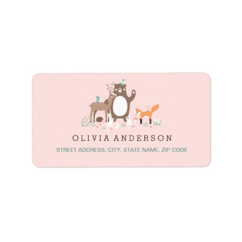 Woodland Pink and Orange Baby Shower Address Label