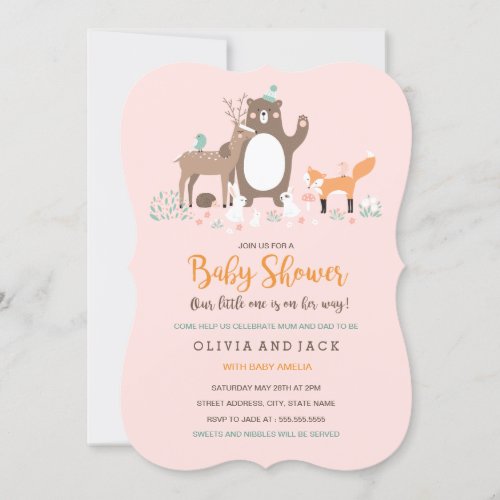 Woodland Pink and Orange Baby Shower Invite