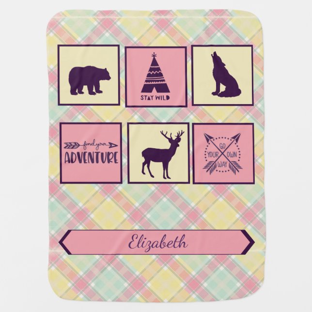 Woodland pink baby blanket (Front)