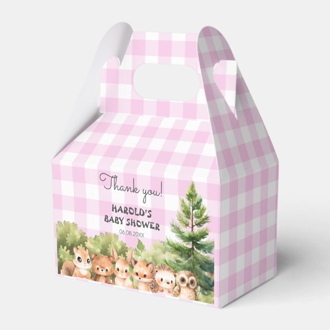 Woodland Pink Baby Girl Shower Favor Boxes (Front Side)