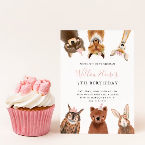 Woodland Pink Birthday Party Invitation