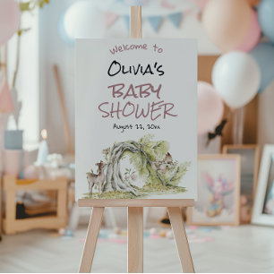 Woodland Pink  Deer Forest Trees Girl Baby Shower Foam Board