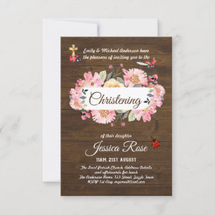 Woodland Pink Floral Christening Invite Baptism