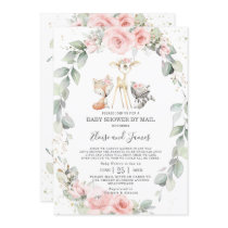 Woodland Pink Floral Greenery Baby Shower by Mail Invitation Woodland Pink Floral Greenery Baby Shower by Mail Invitation