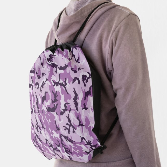 Woodland Pink Military Camouflage Drawstring Bag (Insitu)
