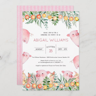 Woodland Pink Pig & Rabbit Baby Shower Invitation