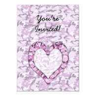 Woodland Pink/Purple Camouflage Heart on Camo Invitation
