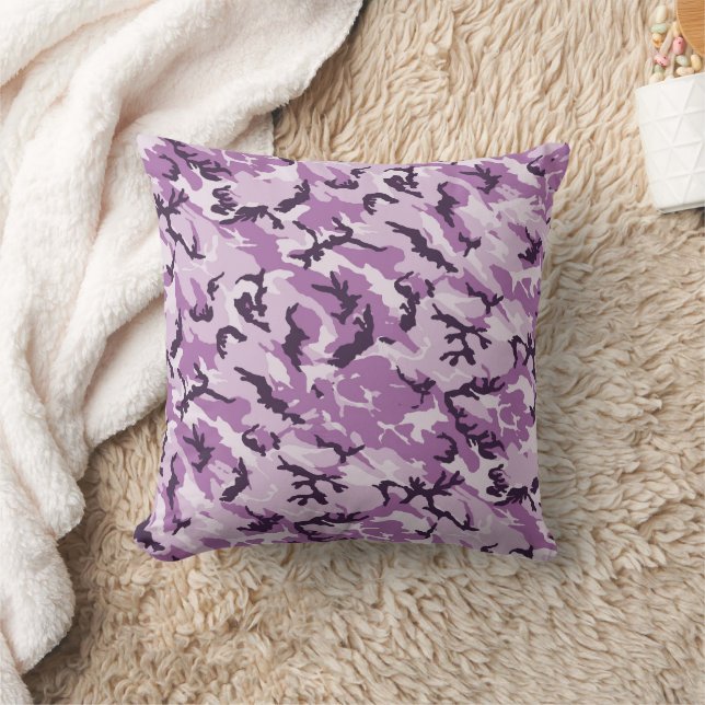Woodland Pink/Purple Camouflage Throw Pillow (Blanket)