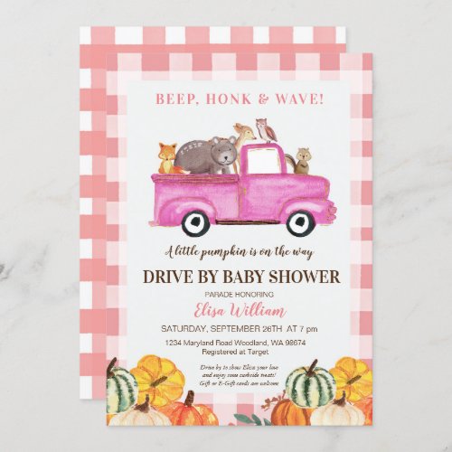 Woodland Pink Truck Drive By Baby Shower Invitation