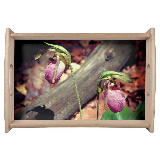 Woodland Pink Wild Lady Slipper Orchid Flowers Serving Tray (Front)
