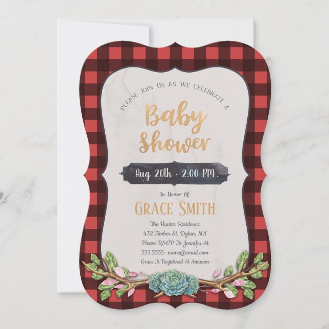 Woodland Plaid Baby Shower Invitation (Front)