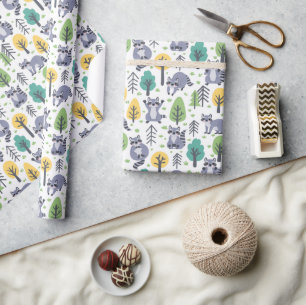 Woodland Playful Raccoons Wrapping Paper