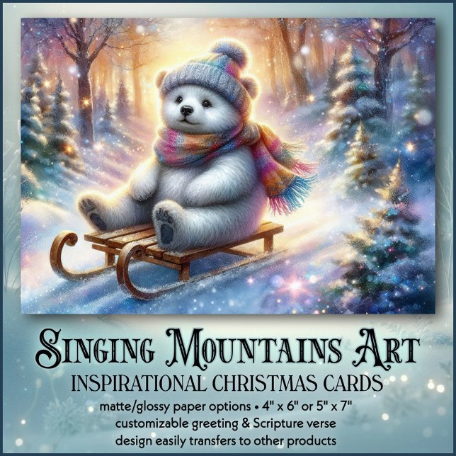 Woodland Polar Bear & Sled Bible Verse Christmas Holiday Card (Creator Uploaded)
