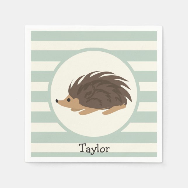Woodland Porcupine, Hedgehog; Light Sage Green Napkins (Front)