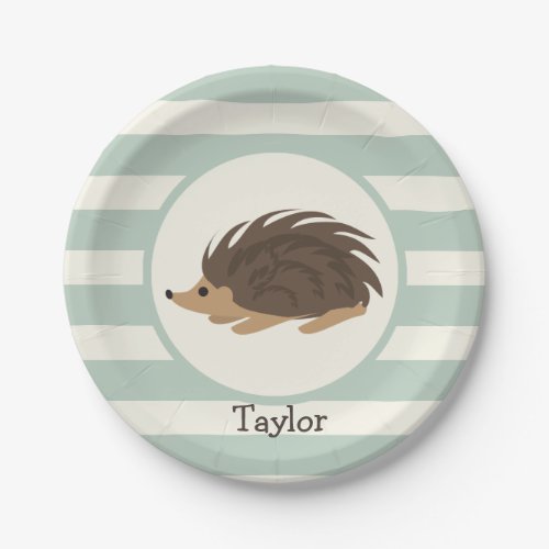 Woodland Porcupine Hedgehog Light Sage Green Paper Plates