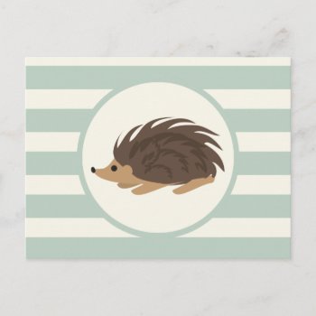 Woodland Porcupine  Hedgehog; Light Sage Green Postcard by Birthday_Party_House at Zazzle