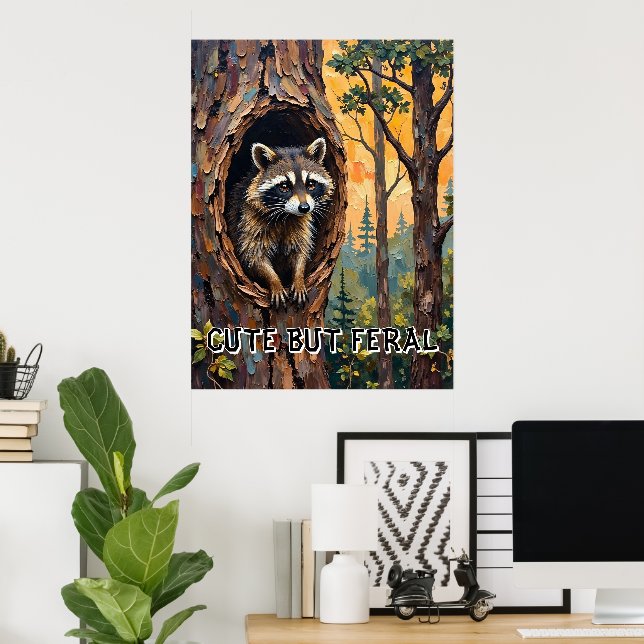 Woodland Portrait: Raccoon in a Bird's Nest Poster (Home Office)