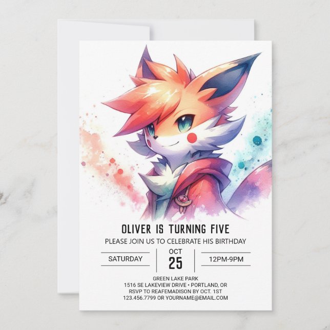 Woodland Printable Fox Birthday Invitation (Front)