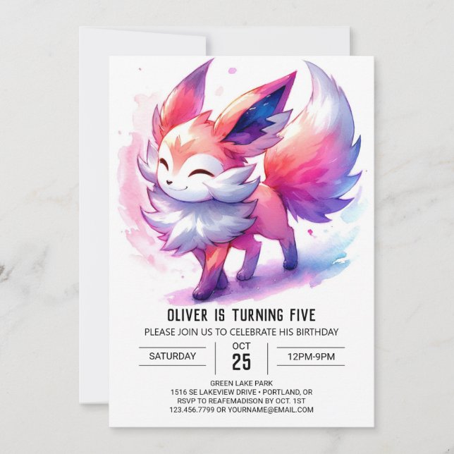 Woodland Printable Fox Birthday Invitation (Front)